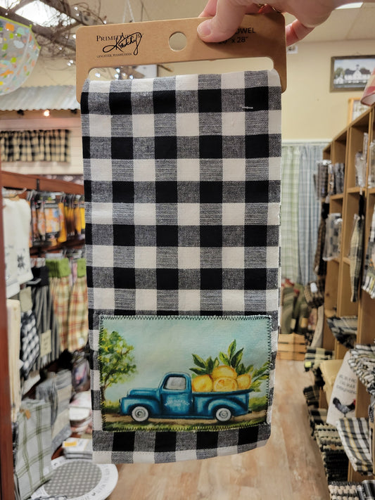 Cotton Dishtowel with Blue Truck & Lemons