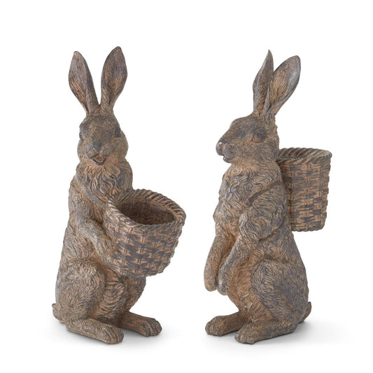 12 Inch Brown Resin Rabbits with Front Basket or Back Basket