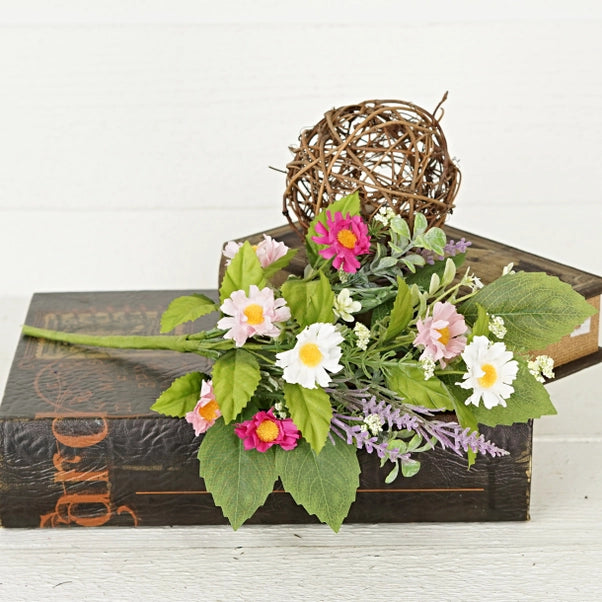 Pink Cream Daisy with Mix Leaves-14in Bush