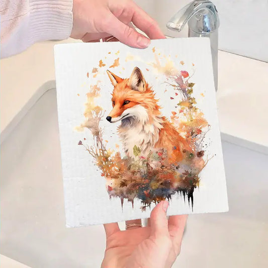 Red Fox Animal Hunting Swedish Dish Cloth