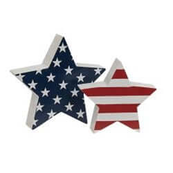 set of 2 star block cutouts, one blue with white stars, one with red and white stripes