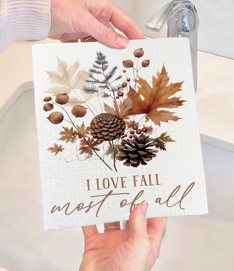 Autumn Love Fall Most of All Swedish Dishcloth