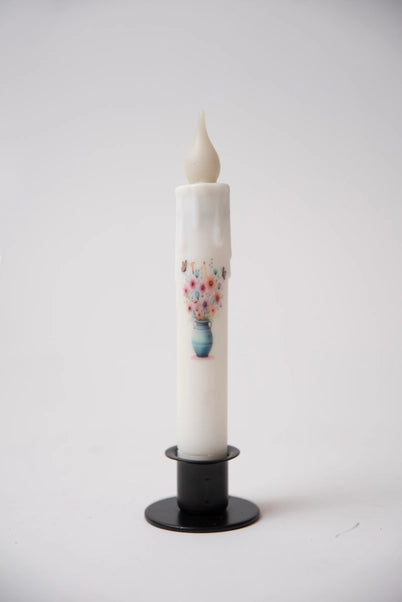 Crock of Flowers Led Timer Taper Candle
