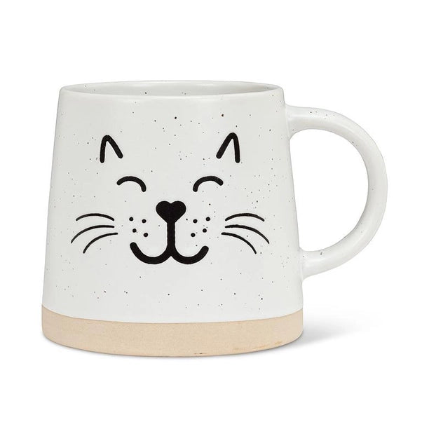 Wide Base Mug with Cat Face-3.5"H