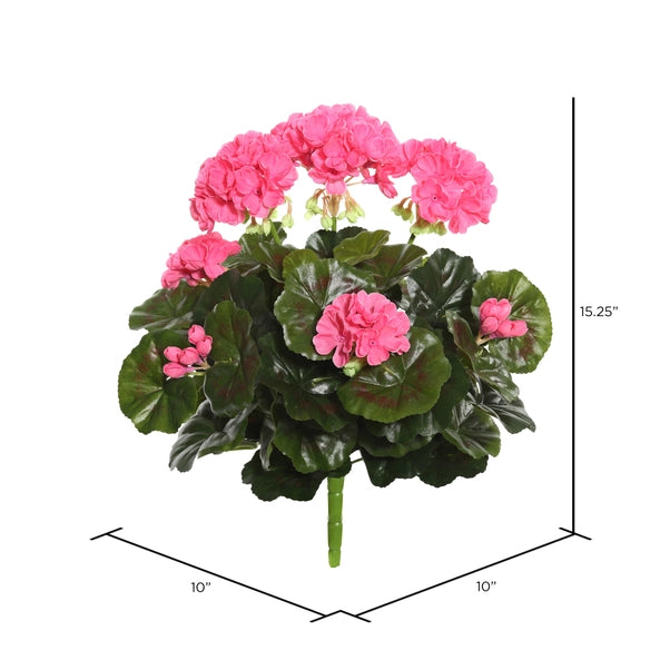 15.25" Artificial Pink Polyester Geranium Bush.