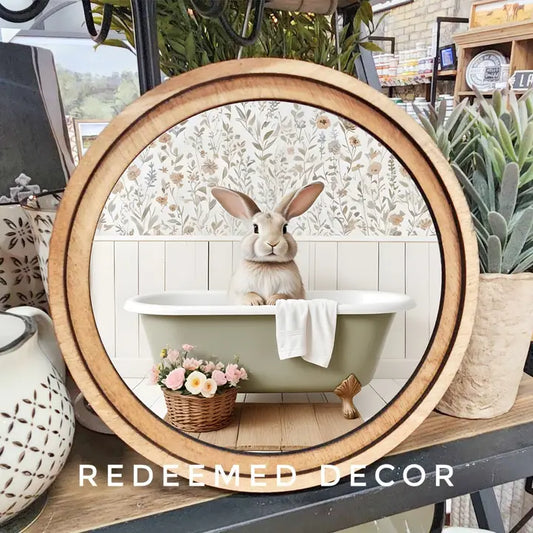 8" Round Bunny in Tub Art