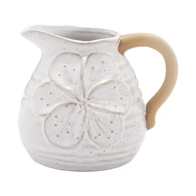 Ceramic White & Brown Flower Pitcher Vase - 5"