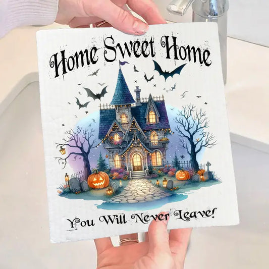 Halloween Mansion Home Sweet Home Swedish Dishcloth