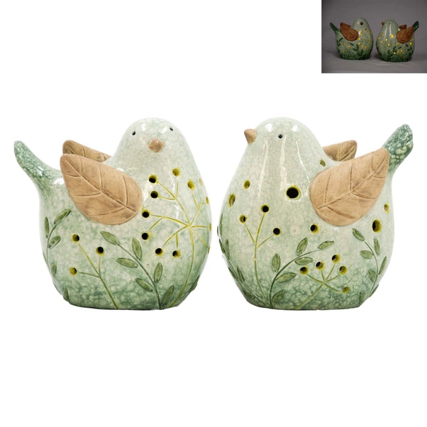 Asst Green & Tan Leaf Wing Porcelain Birds
