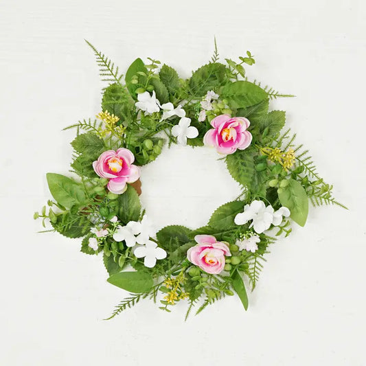 Pink and Cream Ranunculus with Ferns Wreath 6.5" Center