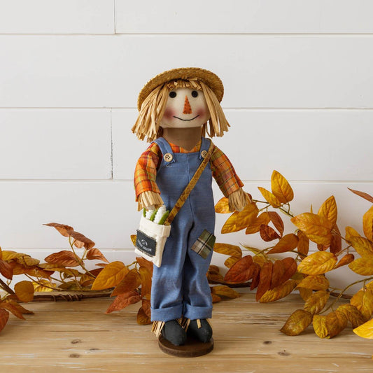 Standing Scarecrow Holding Market Bag