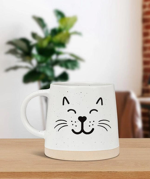Wide Base Mug with Cat Face-3.5"H