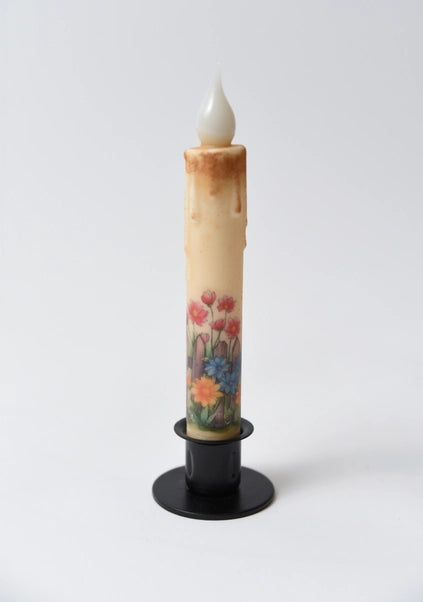 Flowers On Fence Panorama Led Timer Taper Candle