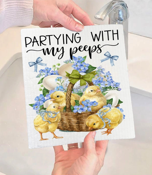 Partying with My Peeps Easter Chicks Swedish Dishcloth