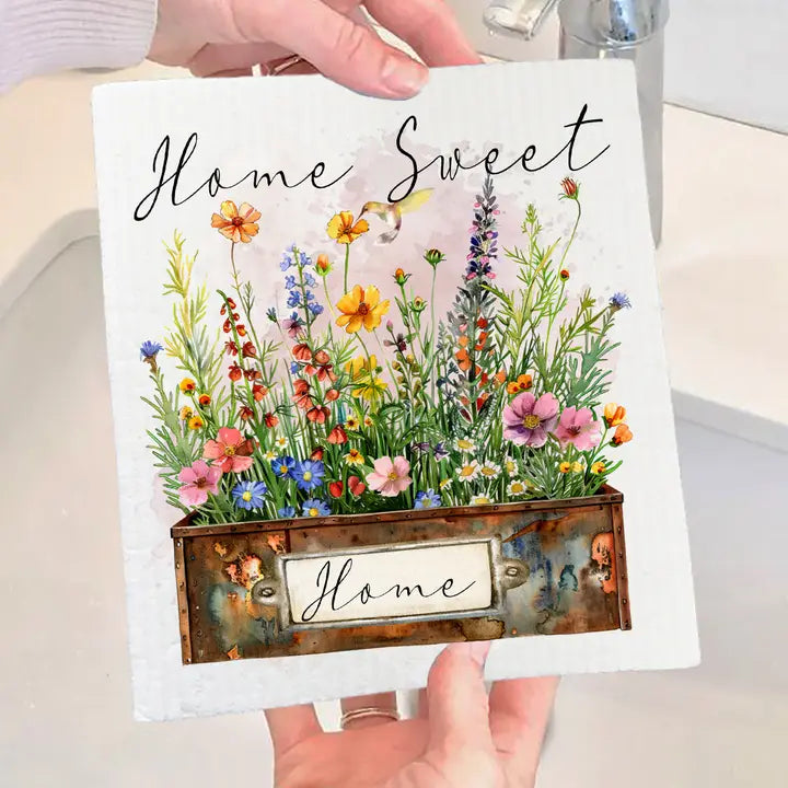 Home Sweet Home Country Field Flowers Swedish Dishcloth