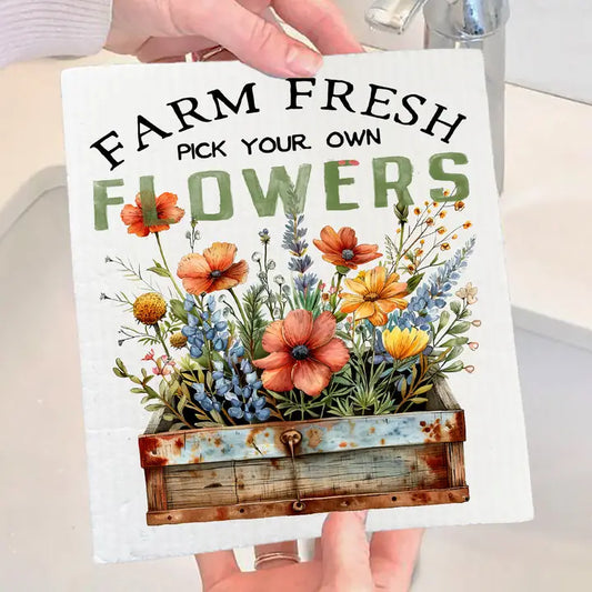 Farm Fresh Field Country Flowers Swedish Dishcloth