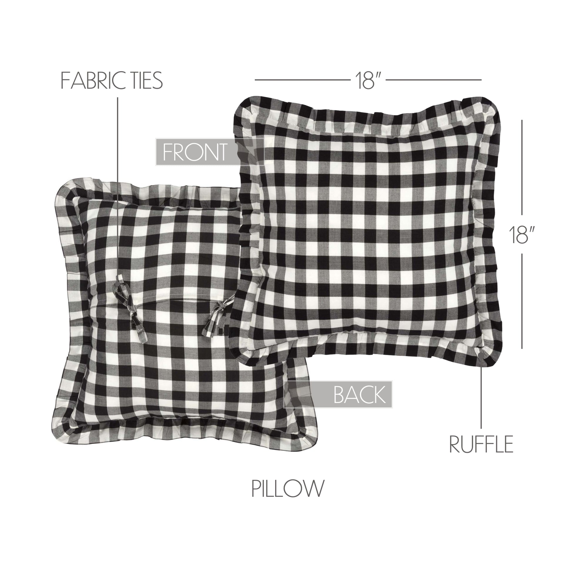 Black Check Ruffled 18" Pillow