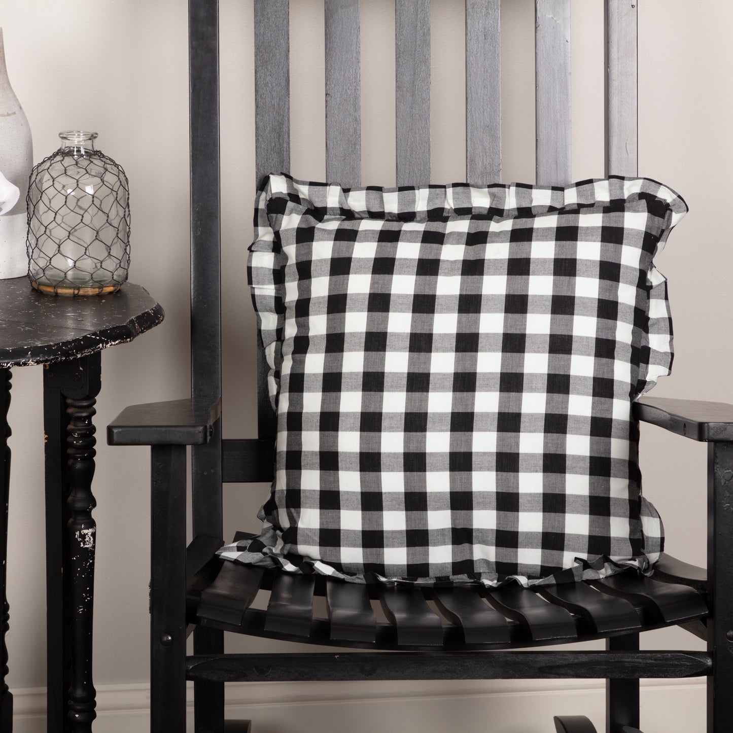 Black Check Ruffled 18" Pillow