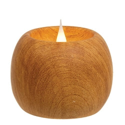 Round Wooden LED Timer Candle - 4"x3"