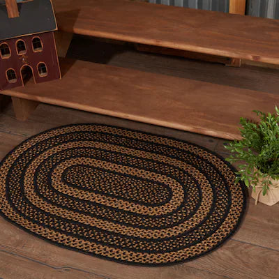 27" x 48" Oval Black & Tan Braided Rug