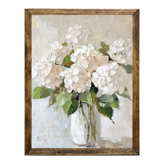 White Hydrangea Floral Art in Glass Vase