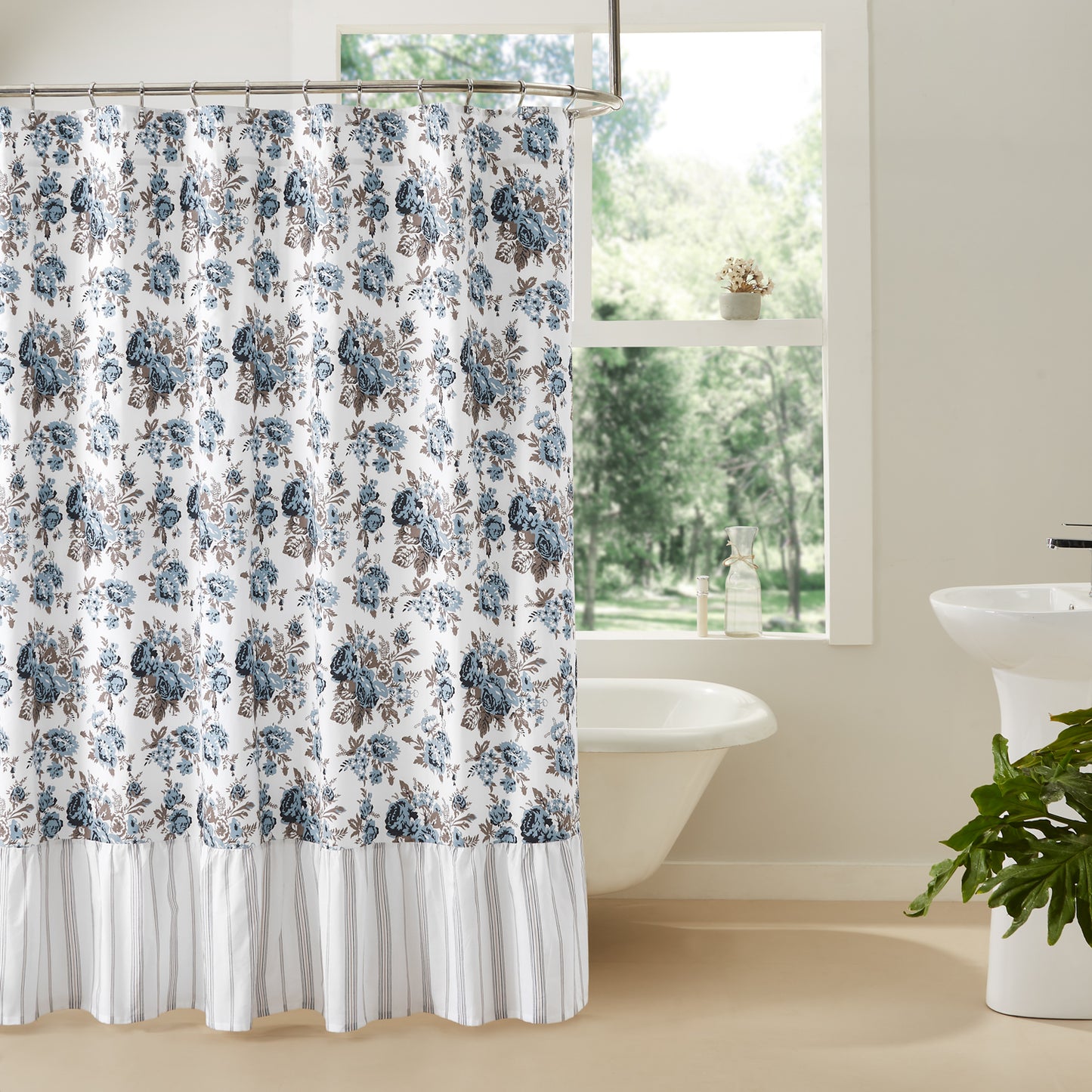 Annie Blue Floral Ruffle Shower Curtain