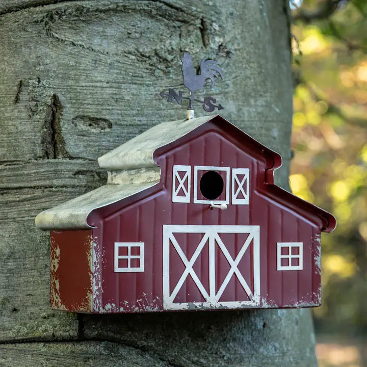 Red Barn Birdhouse w/ Rooster Weathervane