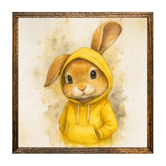7"x7" Wood Framed Canvas Shelf Sitter-Cute Hoodie Bunny