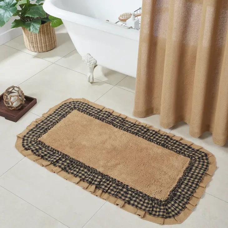 Burlap Natural with Black Check Ruffle Bathmat