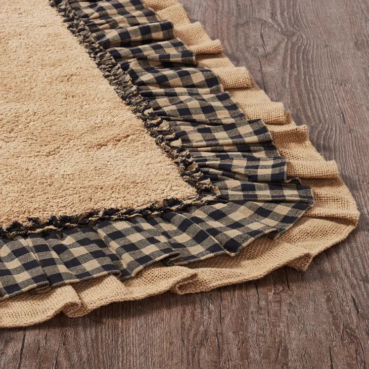 Burlap Natural with Black Check Ruffle Bathmat