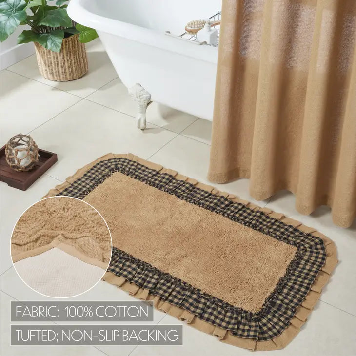 Burlap Natural with Black Check Ruffle Bathmat