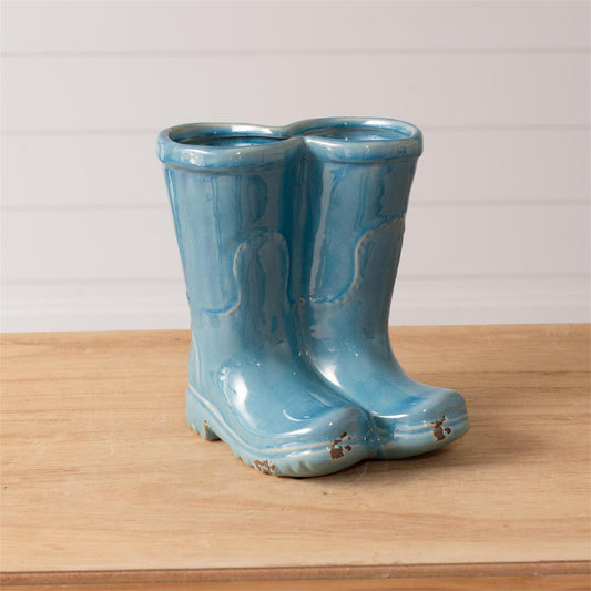 Ceramic Blue Boots Planter