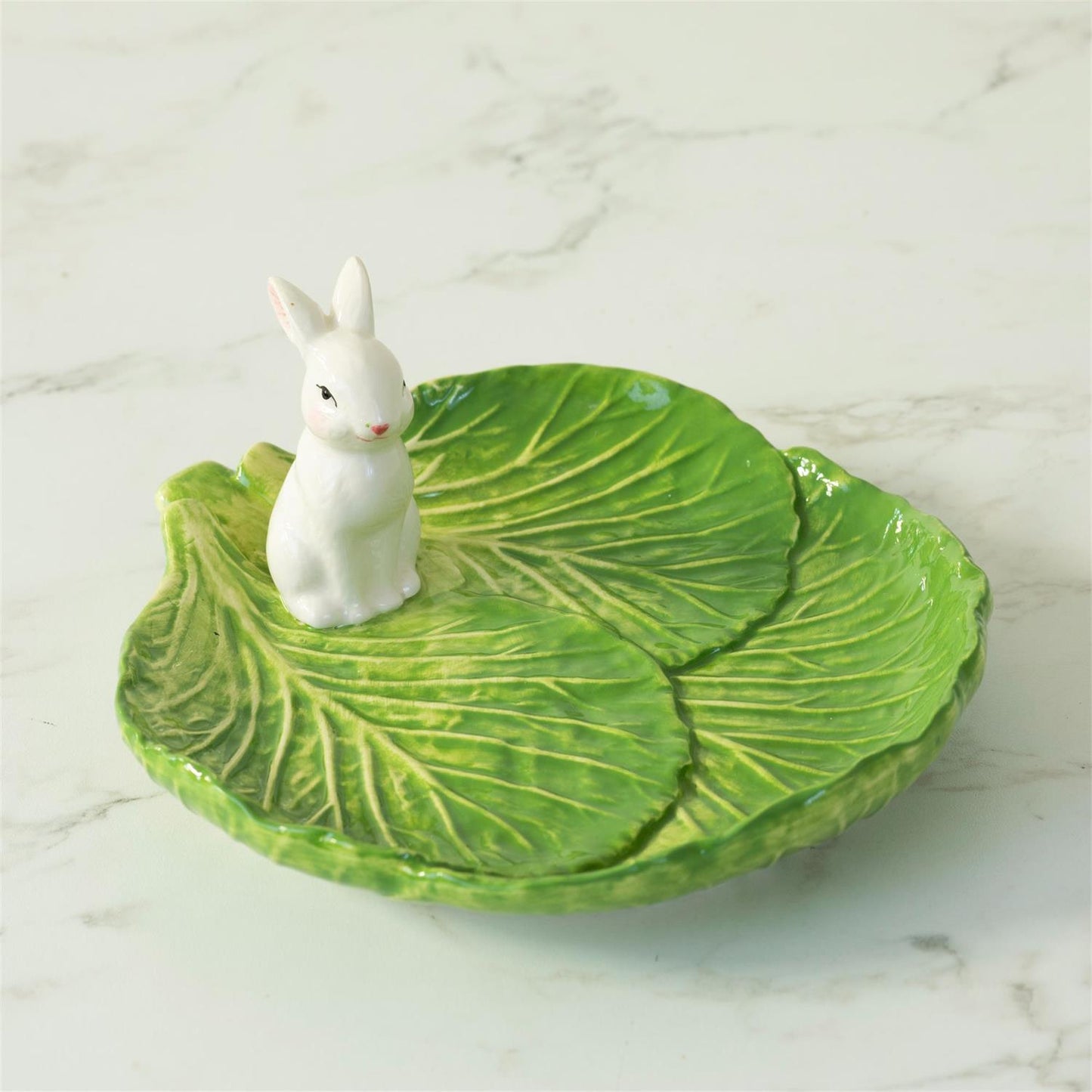 Ceramic Cabbage Plate with Standing Bunny