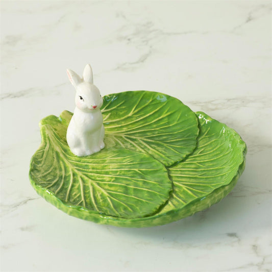 Ceramic Cabbage Plate with Standing Bunny