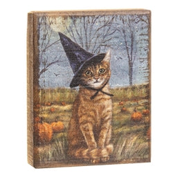 Wood Block Sitter: Cat As a Witch