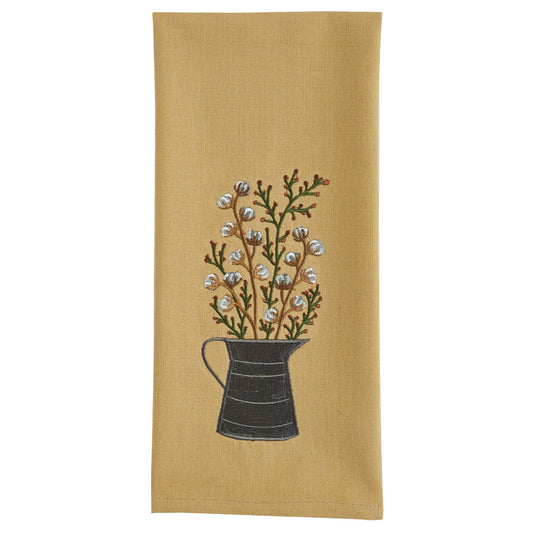 Embroidered Dishtowel with Cotton Blossoms