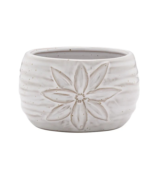 Ceramic White & Brown Flower Mini Pot - 3"