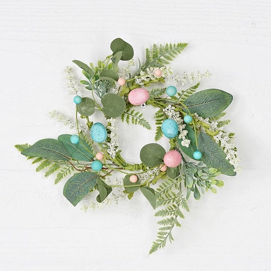 3.5in Ring-Blue Pink Eggs with Heathers and Greenery