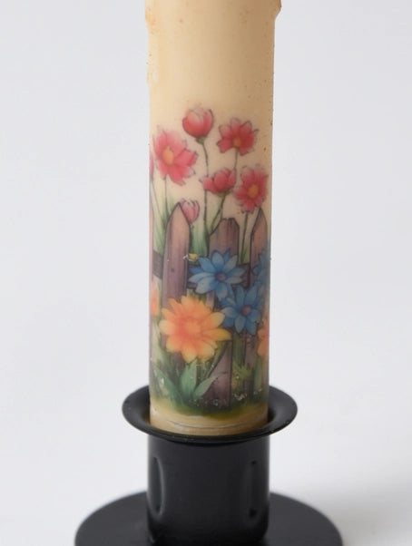 Flowers On Fence Panorama Led Timer Taper Candle