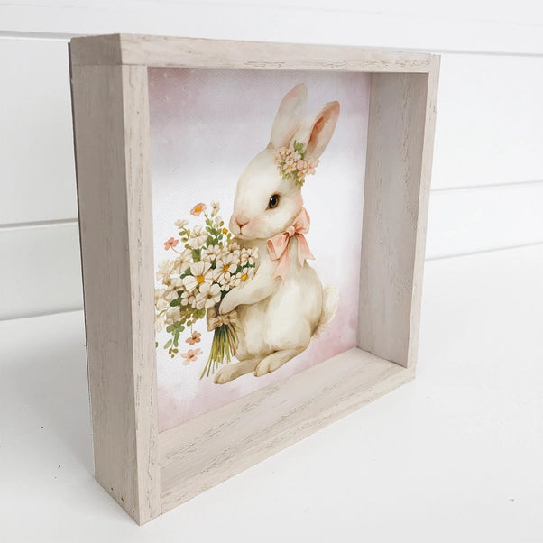 Easter Bunny Pink Bow and Flowers Framed Print