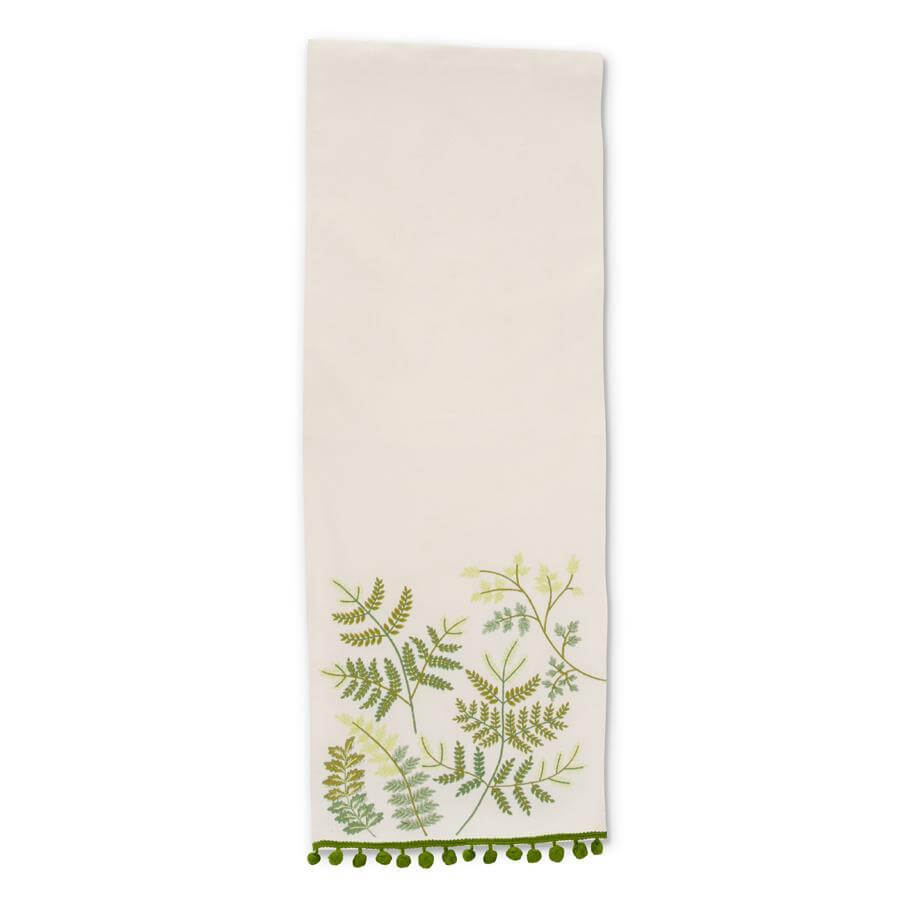 Cream Table Runner with Embroidered Ferns 72" Long