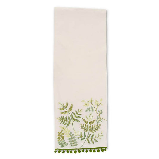 Cream Table Runner with Embroidered Ferns 72" Long
