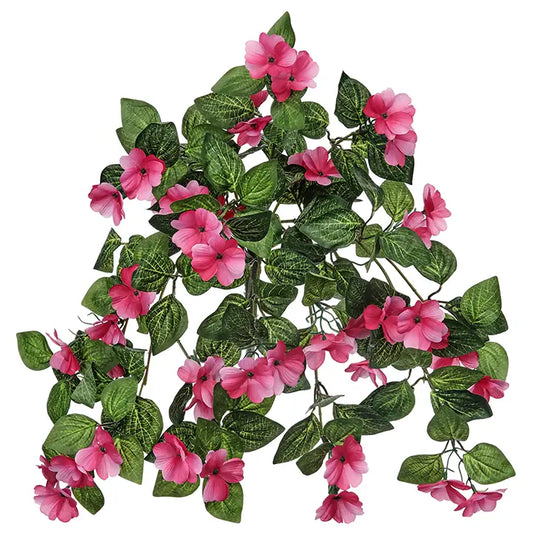 Artificial Hanging Impatiens Flowering Plant: UV Protected