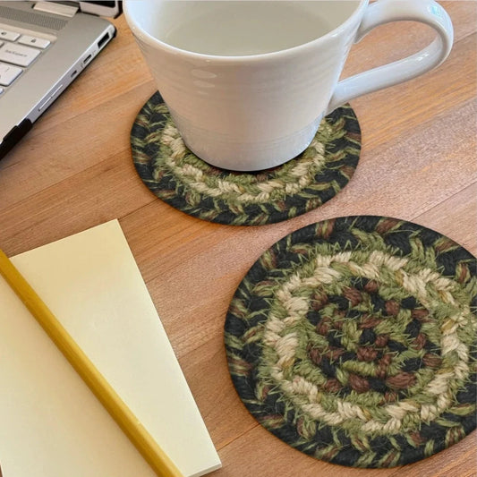 4 inch Braided Jute Coaster in Pinecone: Shades of Green