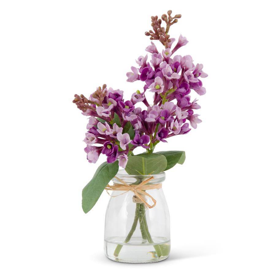 9 Inch Purple Lilac in Glass Vase with Faux Water