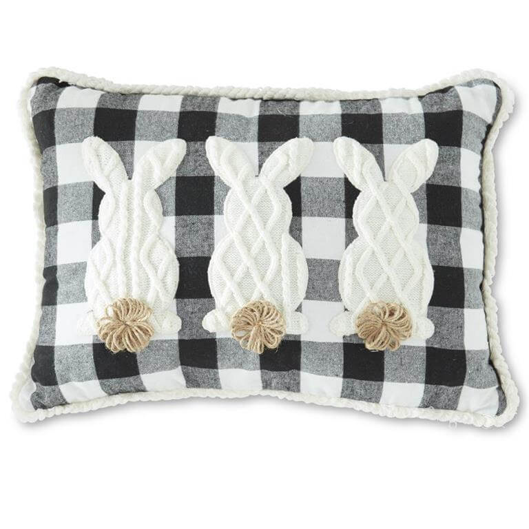 20 Inch Black and White Pillow With Sweater Bunny