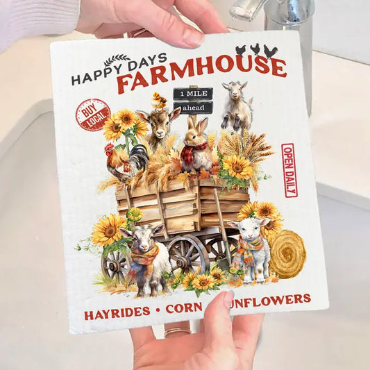 Swedish Dish Cloth: Autumn Fall Goats Farmhouse