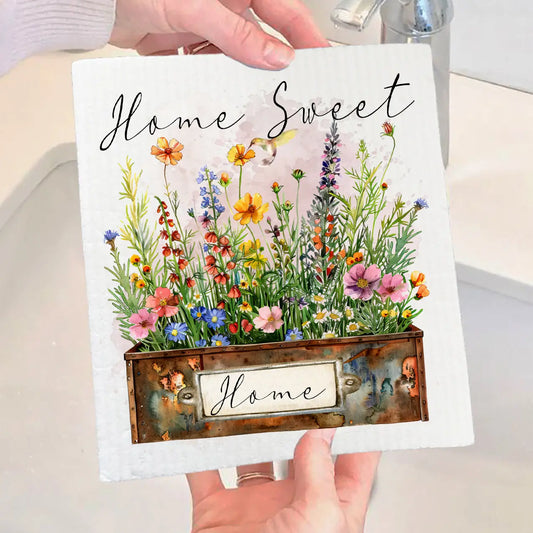 Swedish Dish Cloth: Home Sweet Home Country Field of Flowers