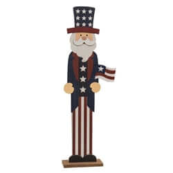 wood standing uncle same with american flag in red white and blue