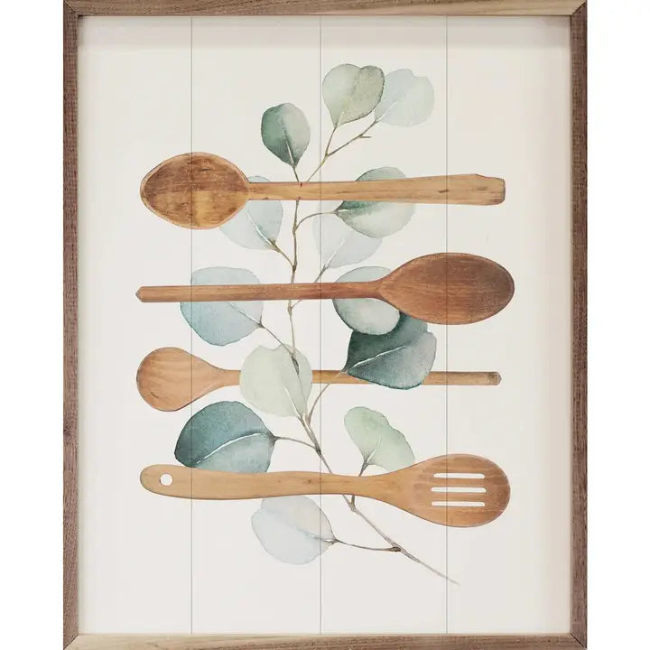 Farmhouse Wooden Watercolor Spoons Framed Print